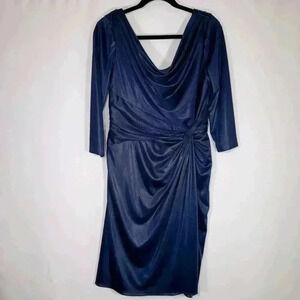 Adrianna Papell Metallic Blue Stretch Midi Dress Size 10 Fairy Modern Minimalist